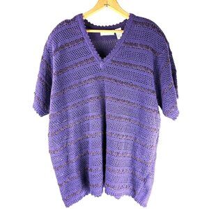 Rare VTG Elizabeth Claiborne Short Sleeve Knit Purple Blouse, Women's Size 3/18
